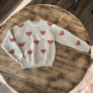 Girls Cream Sweater with colorful hearts